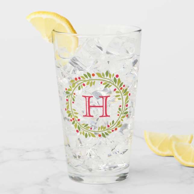 Custom Red Holly Berries Green Blätter Kranz Glas (Vorderseite Ice)