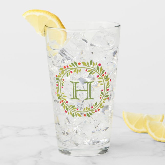 Custom Red Holly Berries Green Blätter Kranz Glas (Vorderseite Ice)