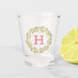Custom Red Holly Berries Green Blätter Kranz Schnapsglas