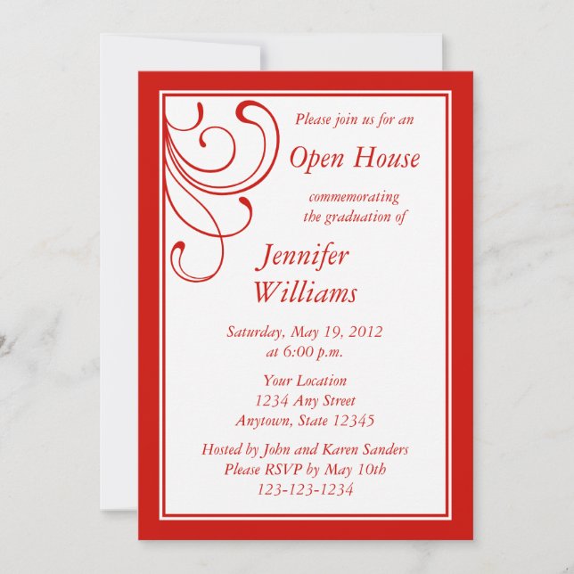 Custom Red Invitation - Elegant Geblüht Einladung (Vorderseite)