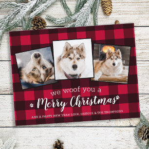 Custom Red Kariert Pet Foto Collage Dog Lover Feiertagspostkarte