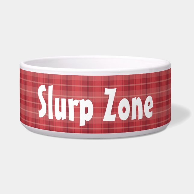Custom Red Kariert "Slurp Zone" Pet Napf (Vorderseite)