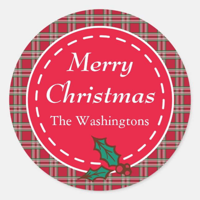 Custom Red Kariert Weihnachtsgeschenk Tag Stickers (Vorderseite)