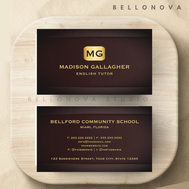 Custom Red Maroon Gold Bildung Beruflich Visitenkarte (Custom Red Maroon Gold Education Professional Business Card)