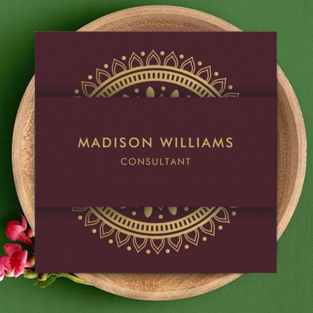 Custom Red Maroon Lila Gold Mandala Beruflich Quadratische Visitenkarte (Custom Red Maroon Purple Gold Mandala Professional Square Business Card)