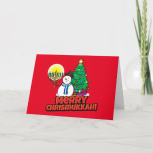  Custom Red Merry Chrismukkah Snowman mit Menorah Feiertagskarte