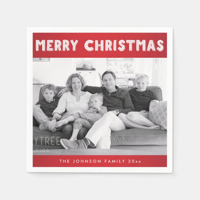 Custom Red Merry Weihnachts-Foto Paper Napkins Serviette (Vorderseite)