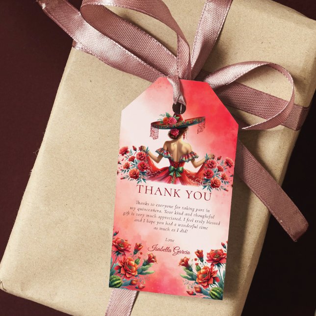Custom Red Mexice Style Quinceañera Geschenkanhänger (Von Creator hochgeladen)
