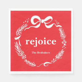Custom Red Modern Hand Drawn Bow Rejoice Christmas Serviette