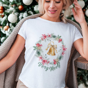 Custom Red Poinsettia Snowflakes Weihnachtsfest T-Shirt