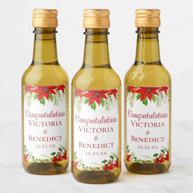 Custom Red Poinsettia Weihnachtsfeier Weinetikett (Flaschen)