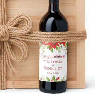 Custom Red Poinsettia Weihnachtsfeier Weinetikett