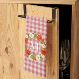 Custom Red Poppies White Yellow Daisies Wreath Geschirrtuch