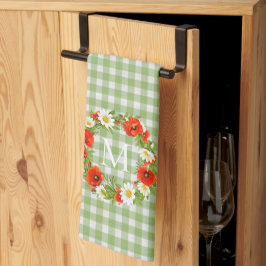 Custom Red Poppies White Yellow Daisies Wreath Geschirrtuch