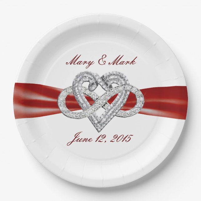 Custom Red Ribbon Infinity Heart 9" Papierplatte Pappteller (Vorderseite)