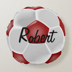 Custom Red Soccer Ball Round Pillow Rundes Kissen