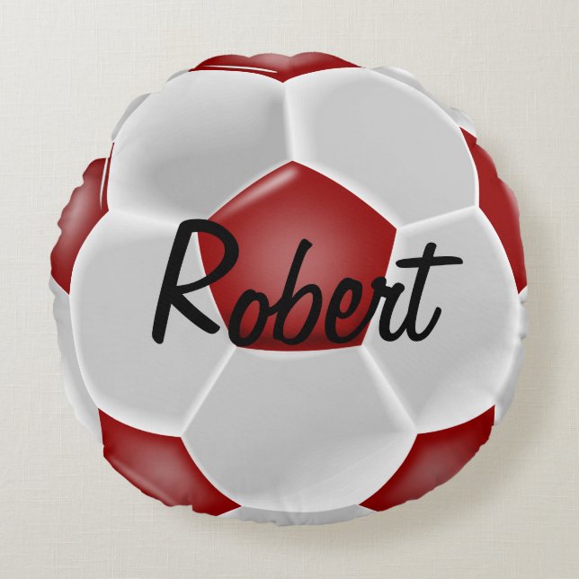 Custom Red Soccer Ball Round Pillow Rundes Kissen (Vorderseite)