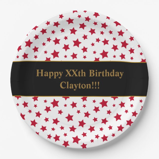 Custom Red Stars mit Message Birthday Party Pappteller (Vorderseite)