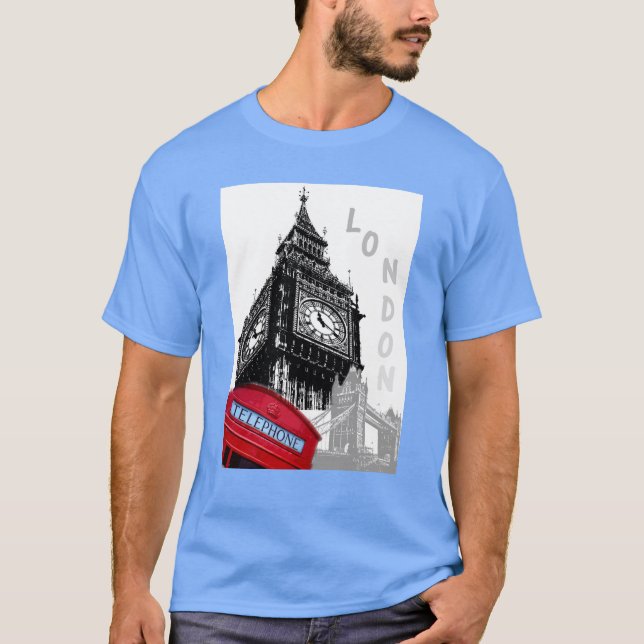 Custom Red Telefone Box London Big Ben Clock T-Shirt (Vorderseite)