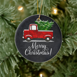 Custom Red Truck Frohe Weihnachtsland Keramik Ornament