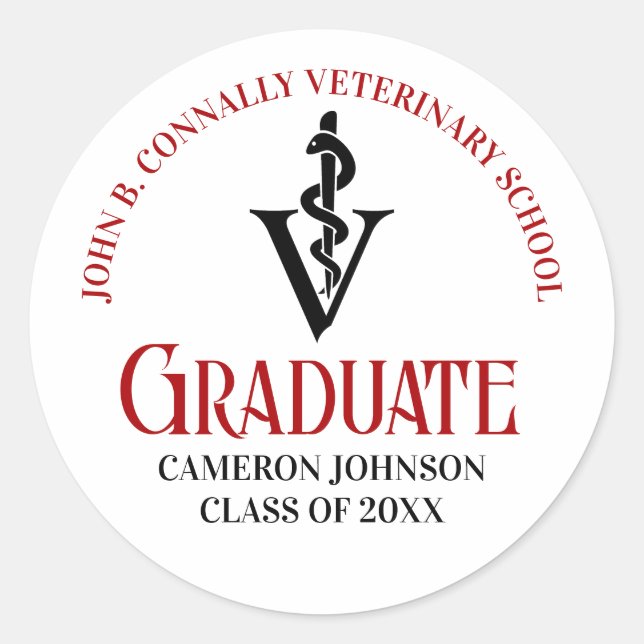 Custom Red Veterinary School Graduation Party Runder Aufkleber (Vorderseite)
