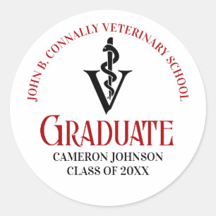 Custom Red Veterinary School Graduation Party Runder Aufkleber
