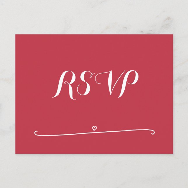 Custom Red Wedding RSVP Postkarten mit Herz (Vorderseite)