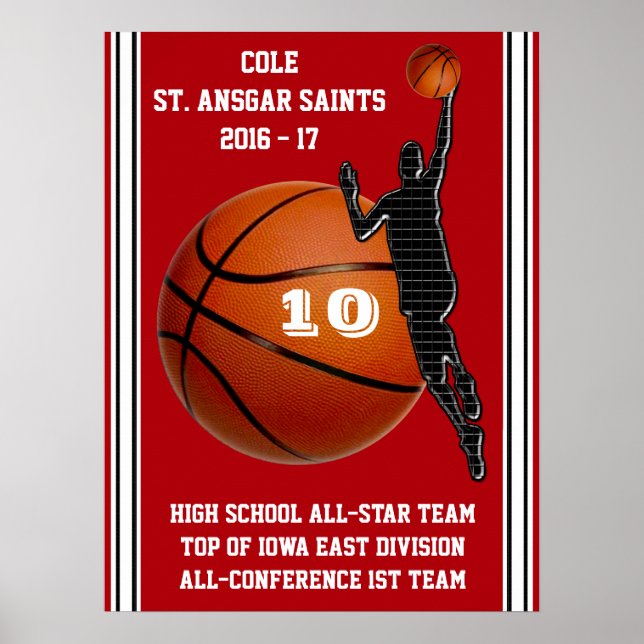 Custom Red, White, Black Boys Basketball Poster (Vorne)
