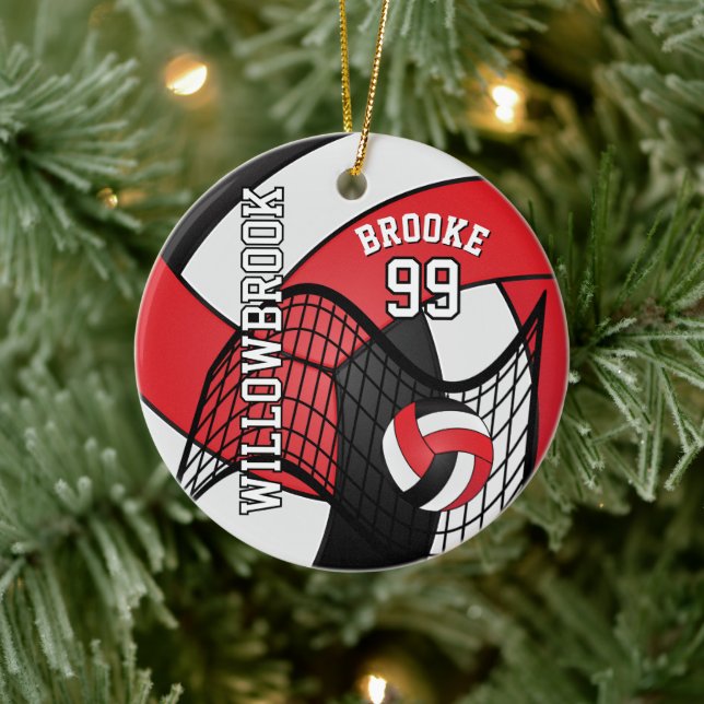 Custom - Red, White & Black - Volleyball 🏐 💖 Keramik Ornament (Baum)