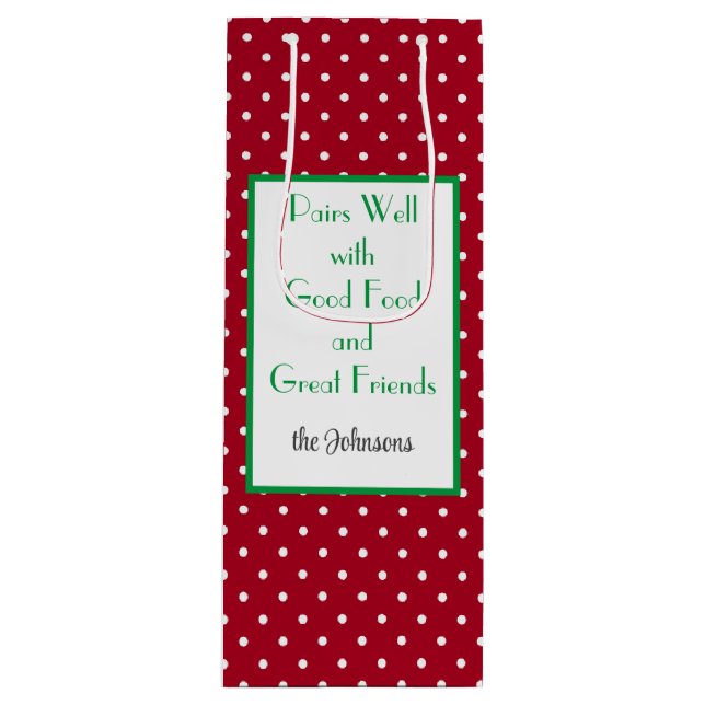 Custom Red & White Dotter Schweizer Muster Geschenktüte Für Weinflaschen (Vorderseite)