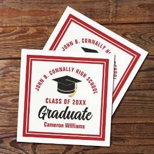 Custom Red White Graduate 2025 Graduation Party Serviette