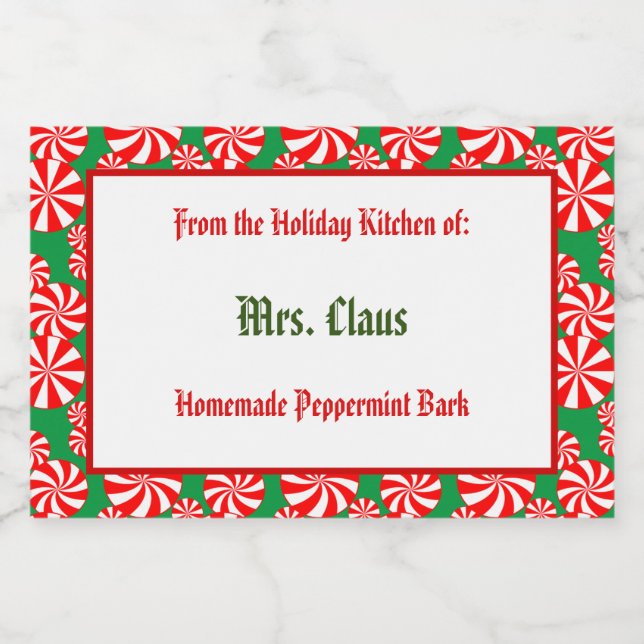 Custom Red White Holiday Peppermint auf Green Lebensmitteletikett (Einzelnes Label)