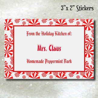 Custom Red White Holiday Peppermint Pattern Food L Lebensmitteletikett