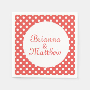Custom Red & White Polka Dot Bride & Groom Serviette
