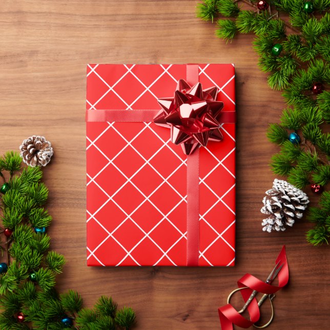 Custom Red & White Retro Nostalgische Weihnachtsge Geschenkpapier (Feiertagsgeschenk)