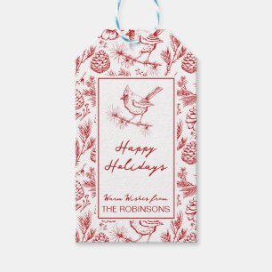 Custom Red & White Winter Kardinal Happy Holidays Geschenkanhänger