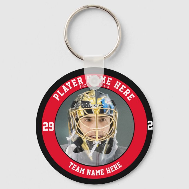 Custom Red Youth Ice Hockey Teams Button Keychain Schlüsselanhänger (Vorderseite)
