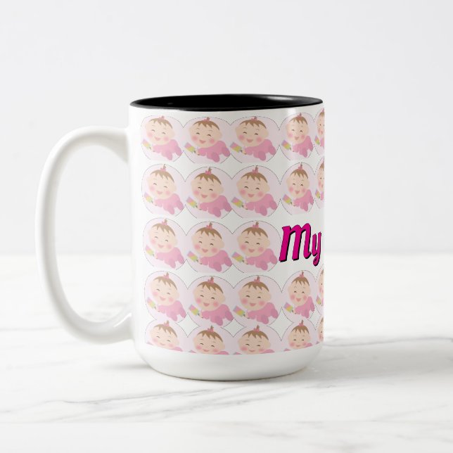 Custom Repeating Kid Photo & Name Gift Zweifarbige Tasse (Links)