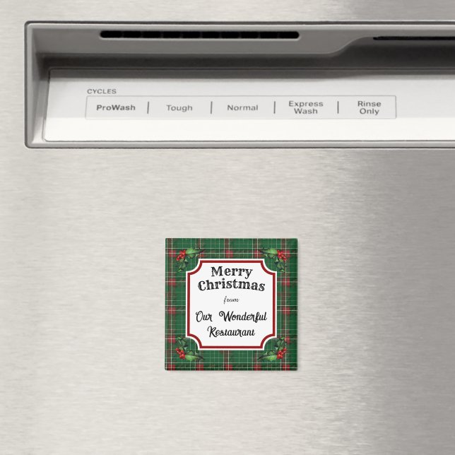 Custom Restaurant Christmas Green Kariert Magnet (In Situ (Geschirrspüler))