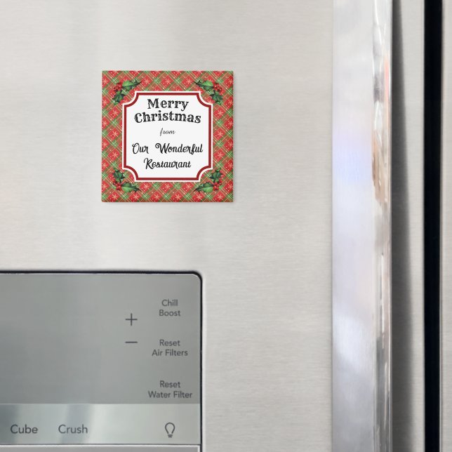 Custom Restaurant Christmas Red Kariert Magnet (In Situ (Kühlschrank))