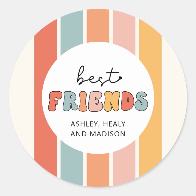 Custom Retro Best Friends Beste Freundinnen Niedli Runder Aufkleber (Vorderseite)