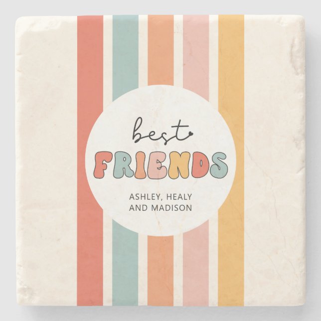 Custom Retro Best Friends Beste Freundinnen Niedli Steinuntersetzer (Vorderseite)