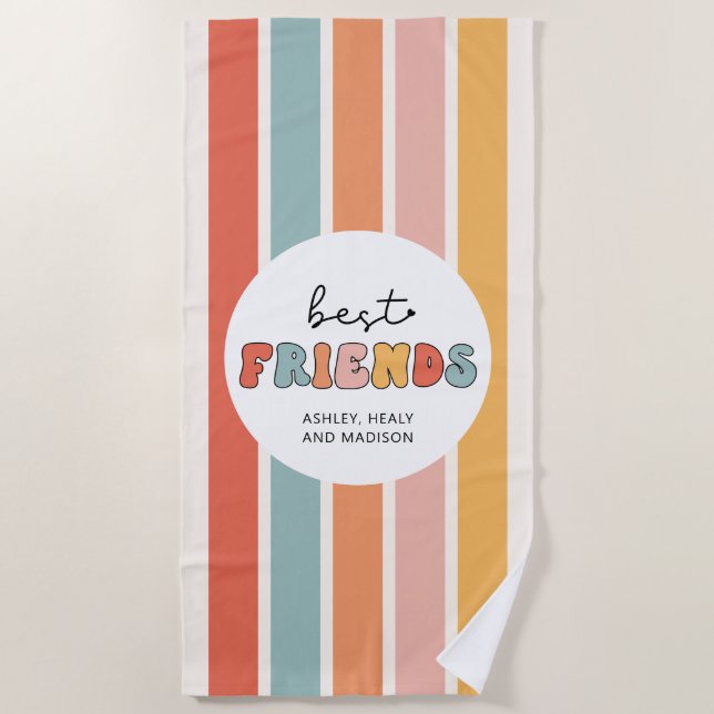 Custom Retro Best Friends Beste Freundinnen Niedli Strandtuch (Vorderseite)