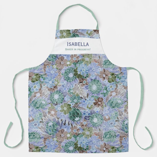 Custom Retro Blue Protea und Daisy Schürze (Vorderseite)