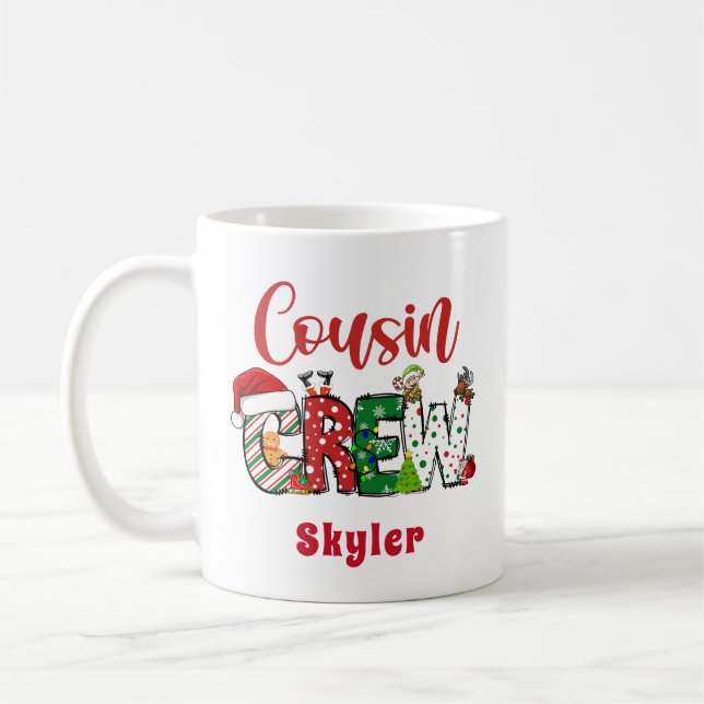 Custom Retro Cousin Crew Weihnachtsduodle Kaffeetasse (Links)
