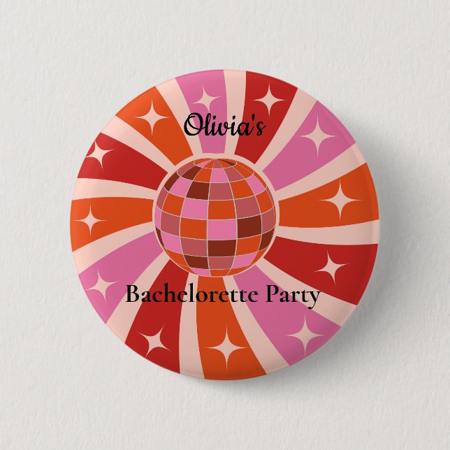 Custom Retro Disco Junggeselinnen-Abschied Button (Vorderseite)