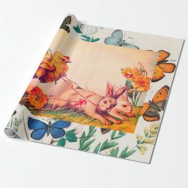 CUSTOM RETRO EASTER CARD W/ BUTTERFLIS GIFT WRAP GESCHENKPAPIER