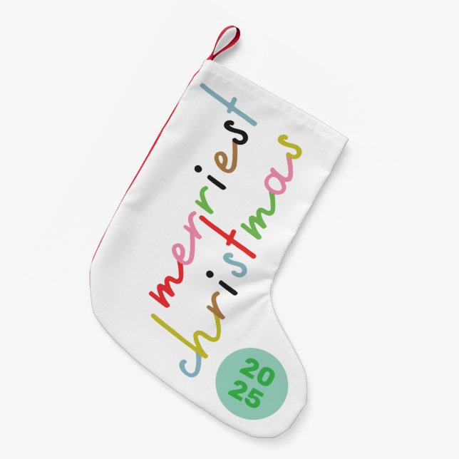 Custom Retro farbenfrohe fröhliche Weihnachten Kleiner Weihnachtsstrumpf (Vorderansicht (hängend))