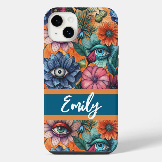 Custom Retro Floral Pattern iPhone 14 Plus Hülle (Rückseite)