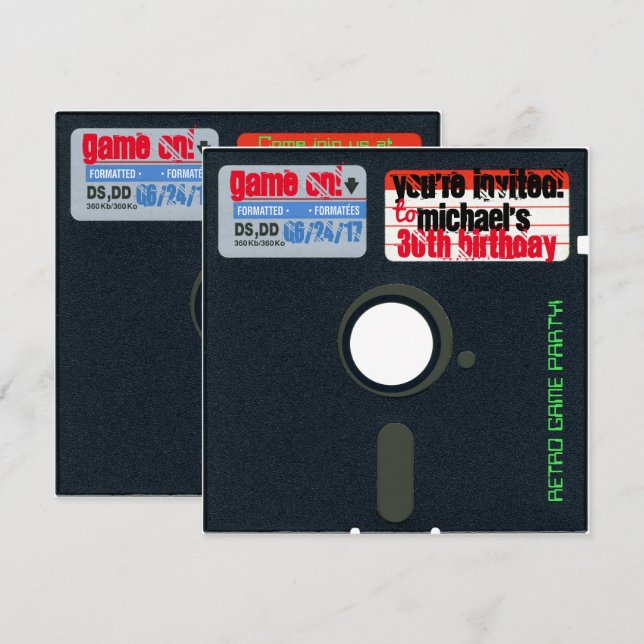 Custom Retro Game Birthday Invite Diskette 5.25 Einladung (Vorne/Hinten)